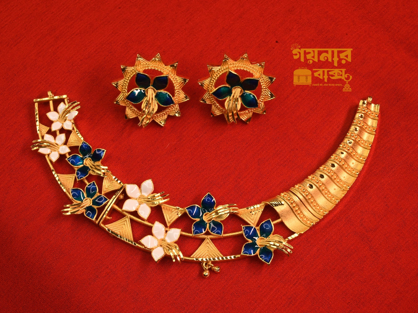 chatai har floral white blue minakari