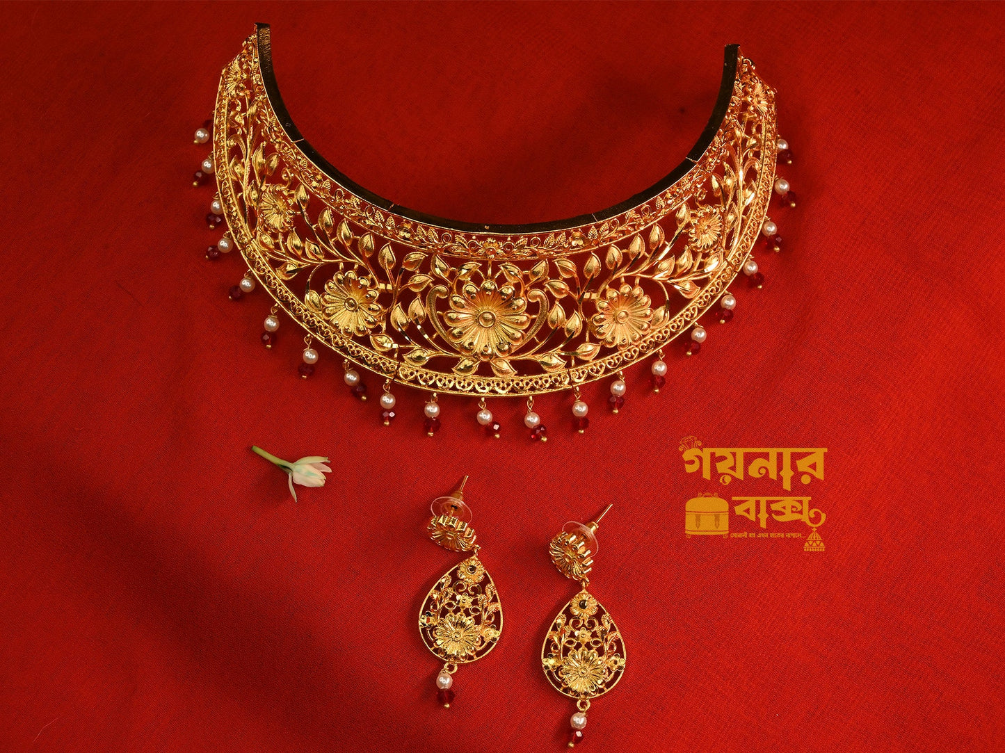 floral with cultured pearl and stone